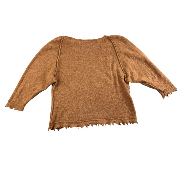 Free People Wool Fringed V Neck Sweater Brown Distressed Knit Size XS - Picture 3 of 7